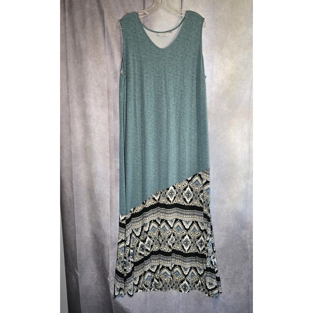 Joan Rivers Mixed Print Sleeveless V-neck  Maxi Dress Size XL